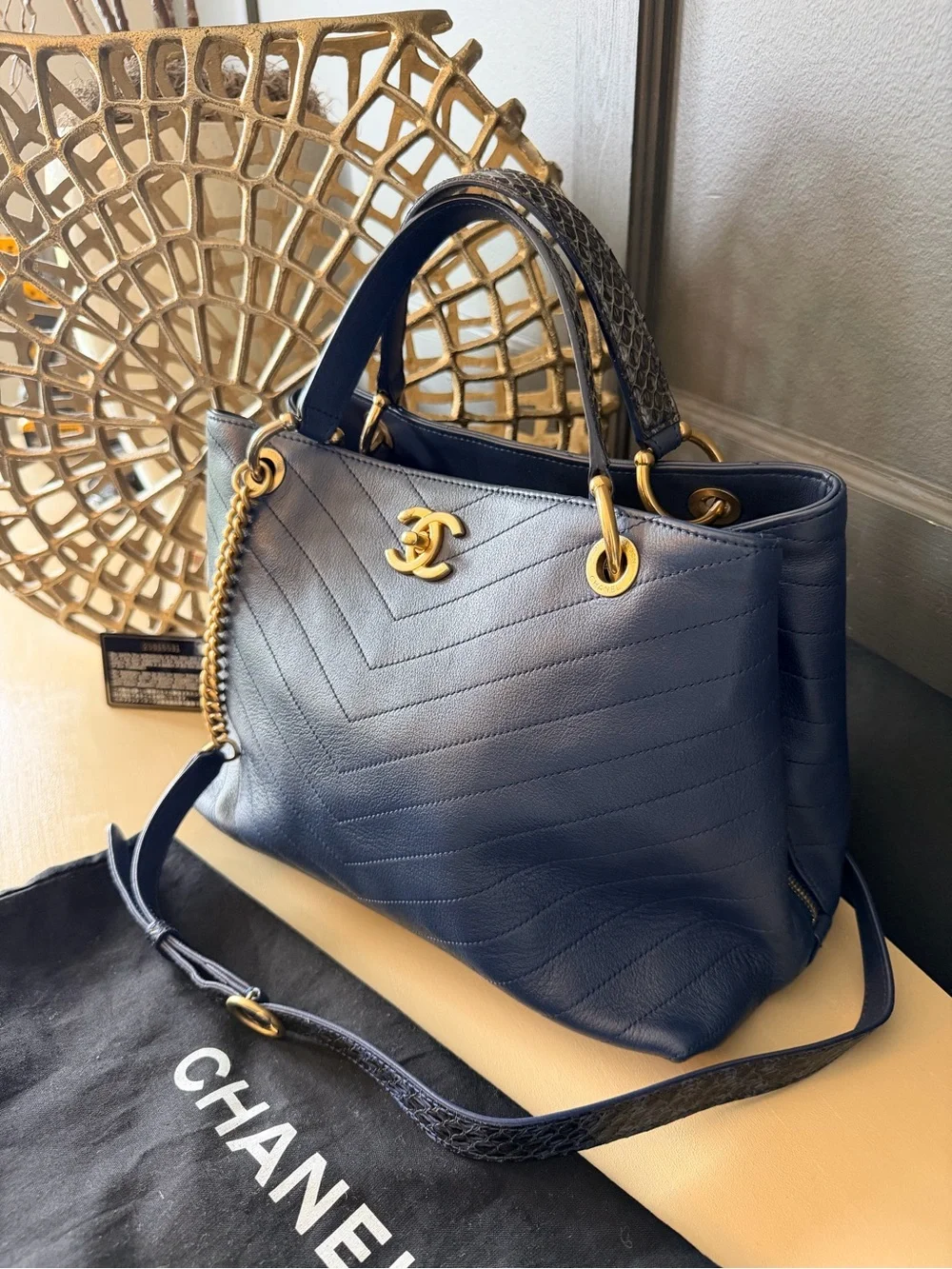 Chanel Chevron Python Chic Small Shopping Tote | 2018 Series